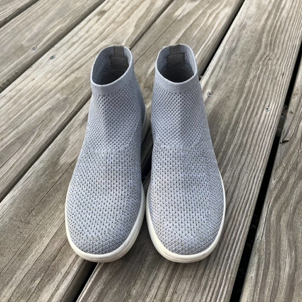 ** Eileen Fisher Gray Sneakers Platform slip on woven knit tenns shoes 5.5